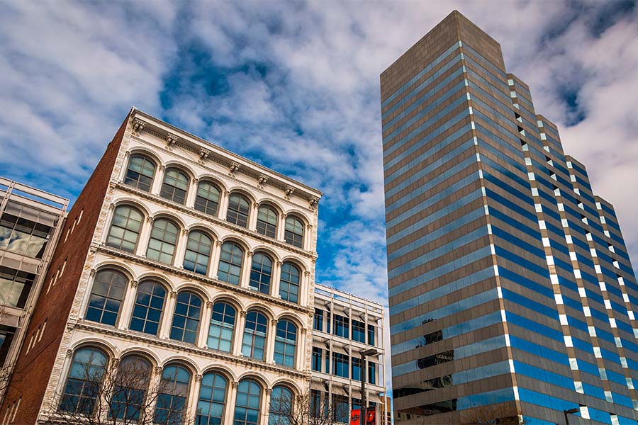 Business Insurance - View of Commercial Buildings in Downtown Baltimore Maryland